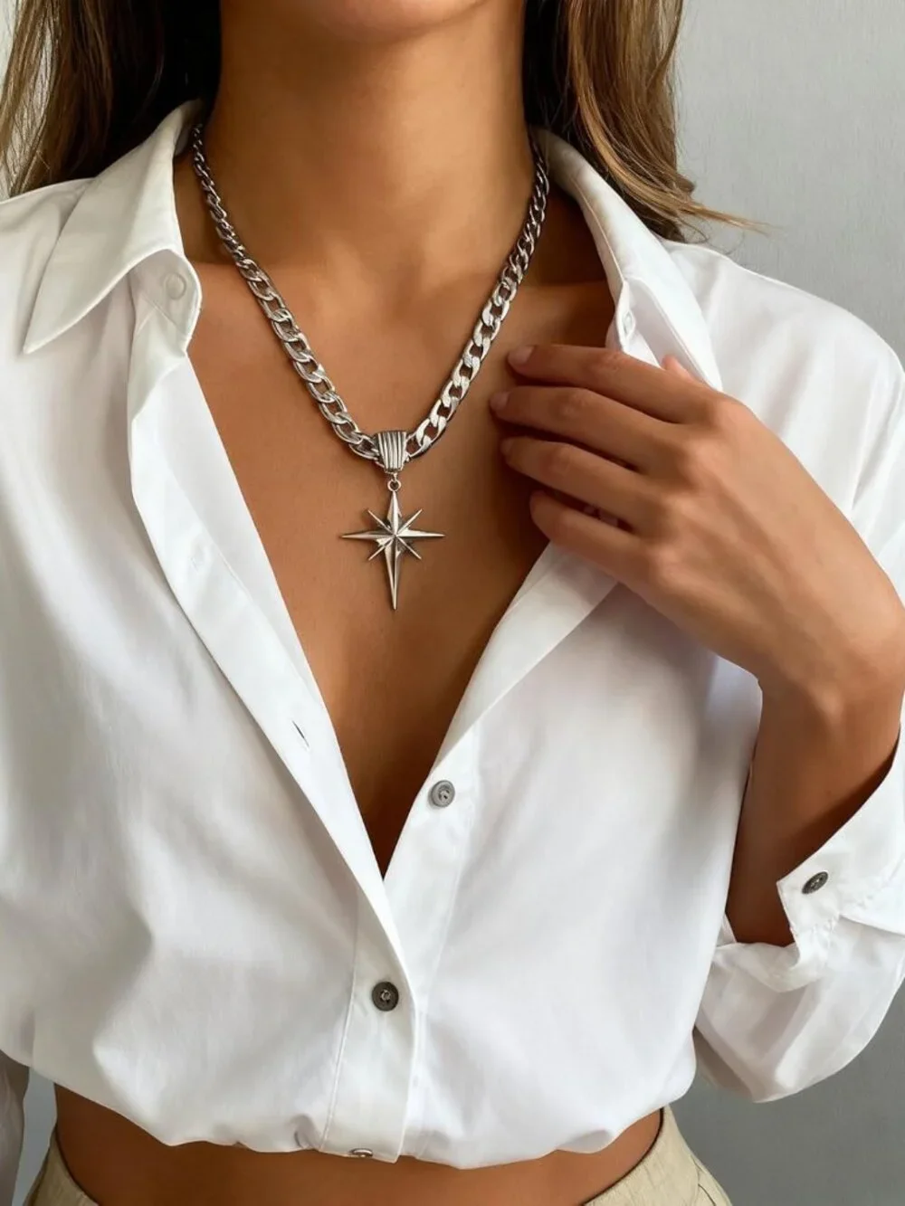 Chunky Gold Necklace for Women Trendy Big Statement Necklace Large Thick Cuban L - Picture 2 of 7